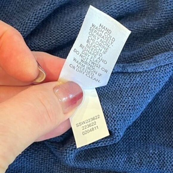 J.Jill Linen Blend Navy Blue Tunic Pullover Knit Cuffed Sleeve Small Petite - Picture 7 of 9